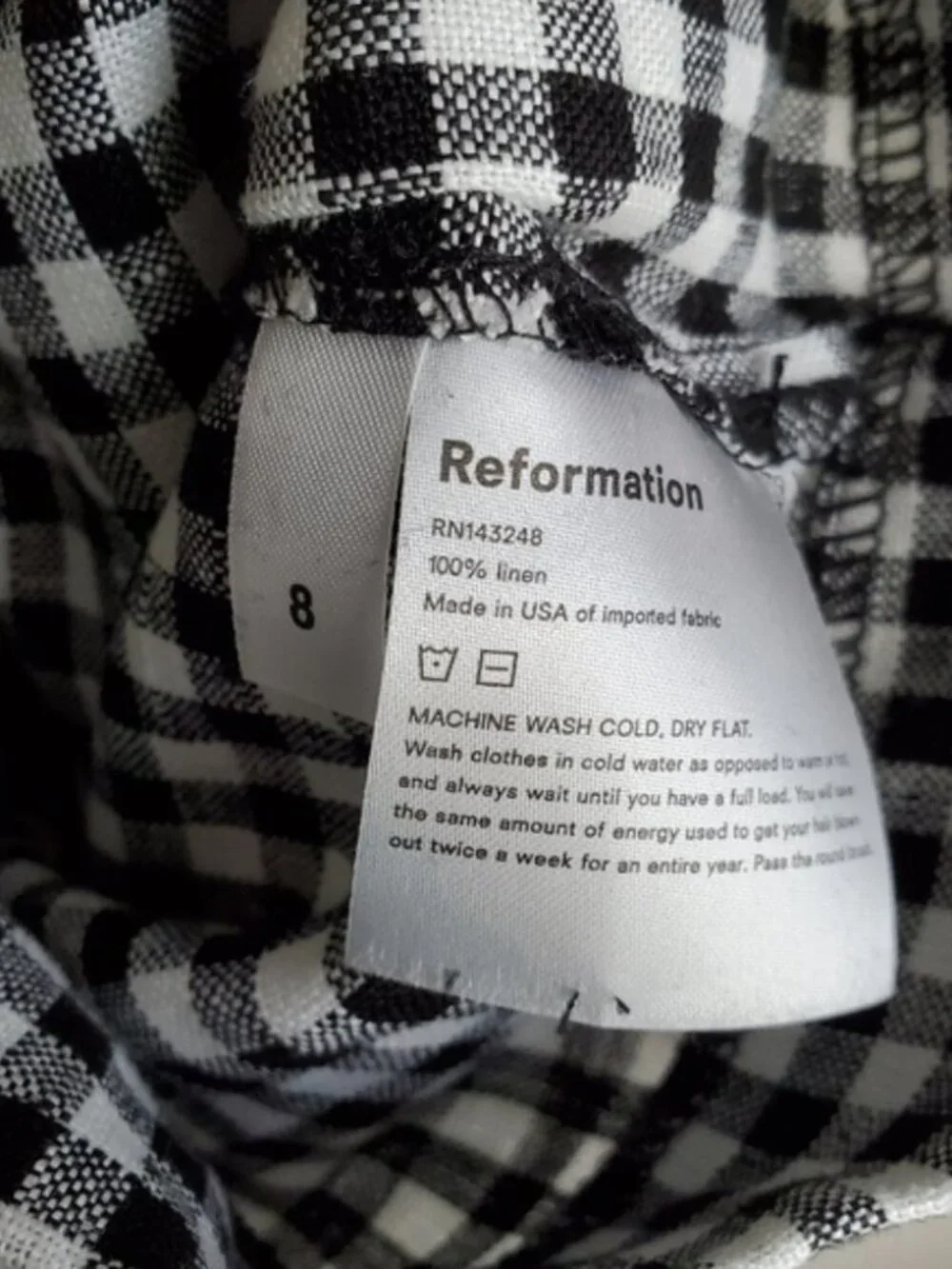 Reformation Tanner in April Check size 8